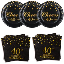 Pandecor Birthday Party Plates and Napkins Party Supplies,Disposable Birthday Party Decorations Set Serve up to 20 Guests (40 years old)