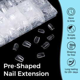TOMICCA Extra Short Coffin Nail Tips, 240Pcs Half Matte Full Cover Clear Soft Gel Tips, Acrylic for Nail Extension Long Last Fake nails for Manicure Art DIY Home, 15 Sizes