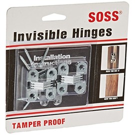 SOSS Door Hardware - 103CUS26D Mortise Mount Invisible Hinges with 4 Holes, Zinc, Satin Chrome Finish, 1-1/2" Leaf Height, 1/2" Leaf Width, 19/32" Leaf Thickness, 6 x 1" Screw Size (1 Pair)