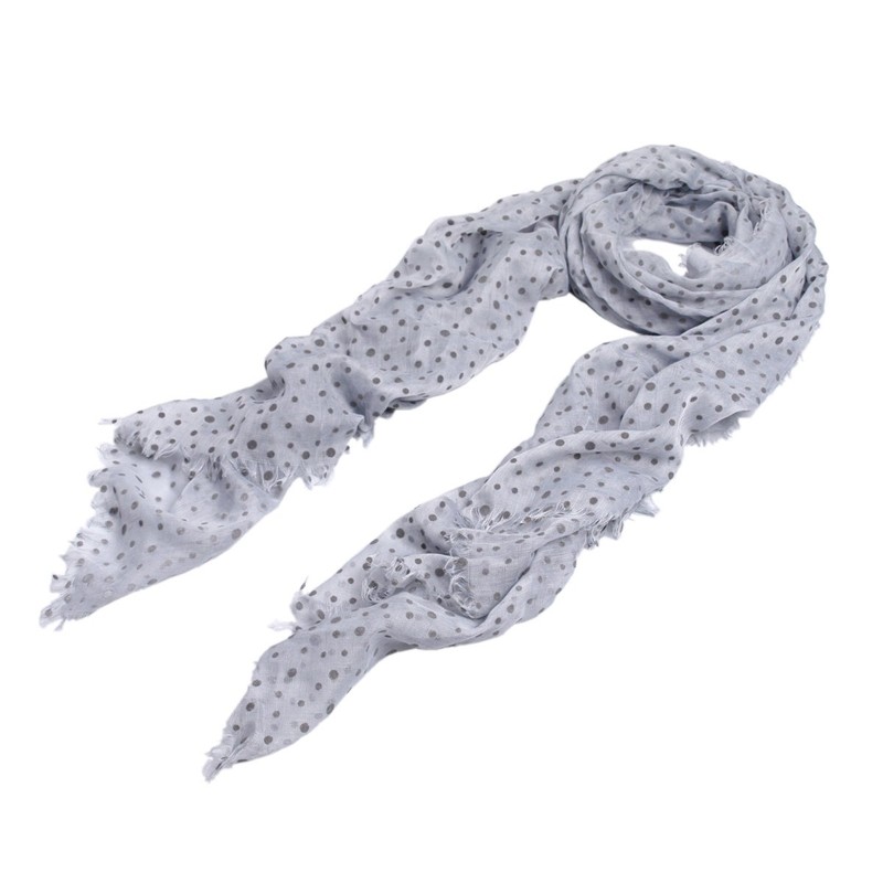 Premium Long Solid Color Dolka Dot Frayed Edge Scarf, Gray