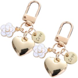 [アミリー] 2種類 ゴールド ハート キーリング チャーム 花 LOVE タグ レディース おしゃれ 可愛い ブランド アクセサリー (ホワイト2個セット)
