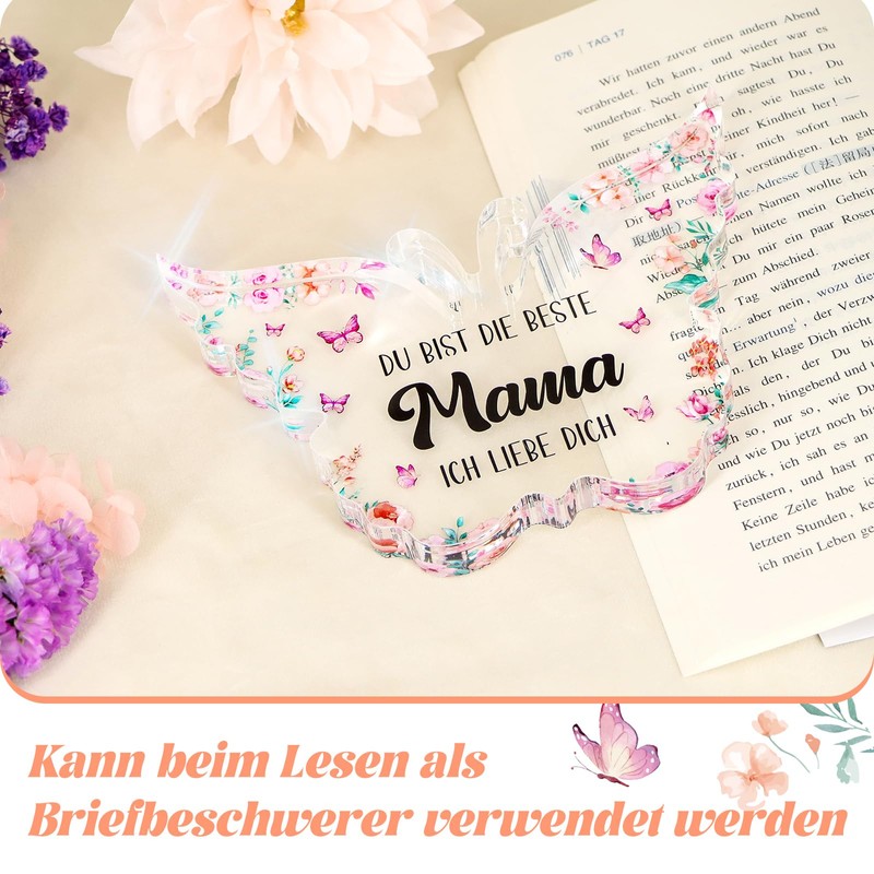 WenmthG® Muttertagsgeschenk für Mama, Acryl Schmetterling Tischschmuck/Briefbeschwerer und Text Du
