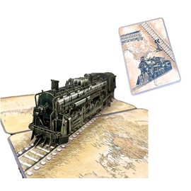 ETA 3D Vehicle Pop-Up Card Vintage Ship Steam Train Car Tractor for Father's Day, Retirement Card, Birthday Card for Him, Kids, Dad, Husband, Son, Grandpa (Steam Train H34)