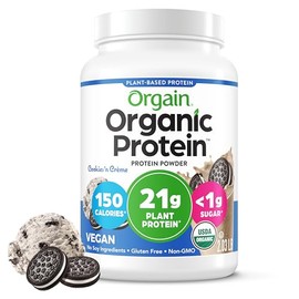 Orgain Organic Vegan Protein Powder, Cookies & Cream - 21g Plant Based Protein, 7g Prebiotic Fiber, Low Net Carb, No Lactose Ingredients, No Added Sug