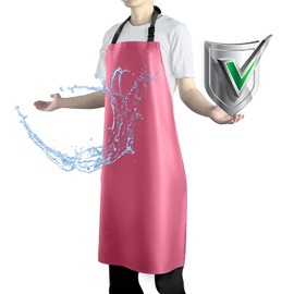 Vammcht Adjustable Bib Apron - Heavy Duty, Waterproof Plastic Apron for Dishwashing/Kitchen/Restaurant/Chemical Resistant; Pink