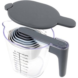 Recogwood 10 Pieces Measuring Jug Set, Stackable Measuring Cups and Spoons, Kitchen Cooking Baking Measuring Spoons Set for Liquid and Dry, BPA Free, Dishwasher Safe