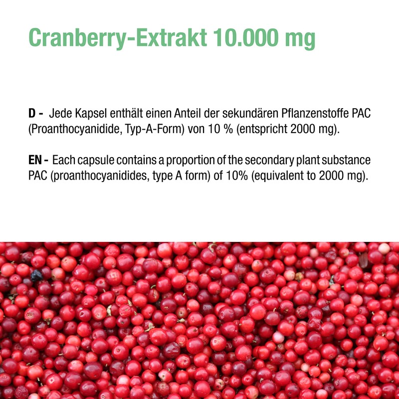 Cranberry Extract Pac (10,000 mg 10% Proant Hocya Nididen – 90 Vegan Capsules