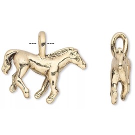 Platinum 4 Antiqued Gold Plated Pewter 20x13mm 3 Dimensional Horse Charms with Loop
