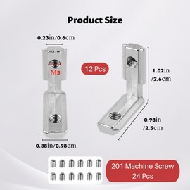 Lyivisk Pack of 12 T-Nut Inner Angle with 36 Screws Aluminium Profile 2020 M5 Corner Connector 90° L-Shape Inner Corner Connector Zinc Alloy Inner Corner Connector for Aluminium Profile 20 Series