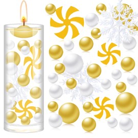 GLBYUNN Gold Vase Filler Beads Floating Pearls, Candy, Snowflake and Clear Water Gel Beads for Vase Filler Table Centerpieces Christmas Day Party Decoration (White, Gold)