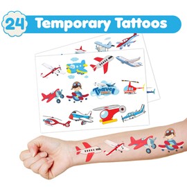 INKSOMOBA 36PCS Airplane Party Favors 24 Tattoos Sticker 12 Stamp Set - Ideal Aircraft Themed Birthday Card Decorations Supplies Goodie Bag Cute Rewards for Girls Classroom Gifts Baby Shower Prizes