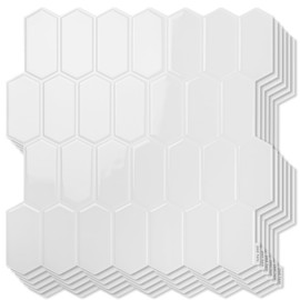 Art3d 10-Sheet Heavy-Duty Peel and Stick Backsplash, Self-Adhesive Vinyl Wall Tiles for Kitchen Countertop Bathroom, White