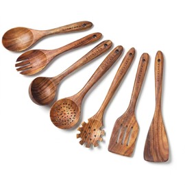 Wooden Spoons for Cooking, 7 Pieces, Wooden Utensils for Cooking, Kitchen Utensils Set, Wooden Cooking Utensils, Wooden Spatulas for Cooking
