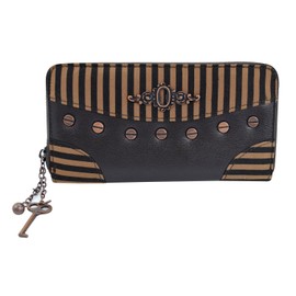 Lost Queen Steampunk Brown Black Stripes Wild West Key Charm Zip Around Wallet