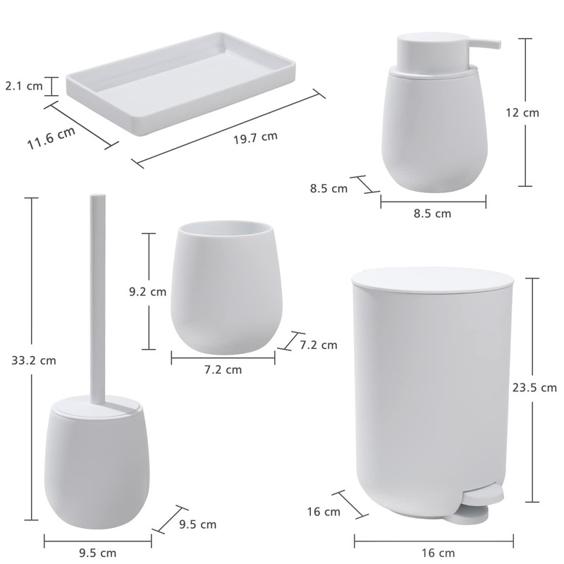 GAHEFY White Bathroom Accessories Set with Small Trash Can 3