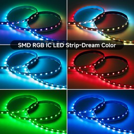 SEZO WS2815 LED Strip SPI RGB (Upgraded WS2812B) DC12V 5M 60LEDs/m Dimmable Individually Addressable LED Strip 5050SMD Dual Signal Light Strip IP30 Non-Waterproof for DIY Interior Lighting