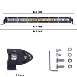 YOMTOVM 12 Inch Led Light Bar [w/Bracket 14.9 Inch], 12LED Single Ultra-Slim Row Flood & Spot Beam Off Road Driving Bumper Light for SUV ATV UTV Truck