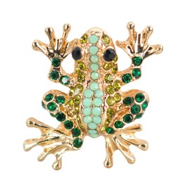 Gyn&Joy Gold Tone Green Emerald Colored Rhinestones Mini Frog Laple Pin Brooch, Metal, crystal