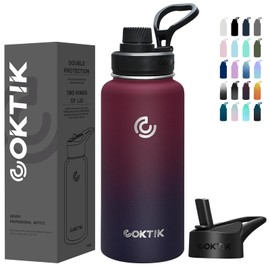 COKTIK 32 oz Sports Water Bottle With Straw,2 Lids, Stainless Steel Vacuum Insulated Water Bottles,Leakproof Lightweight, Keeps Cold and Hot, Great for Travel, Hiking, Biking, Running (Midnight)