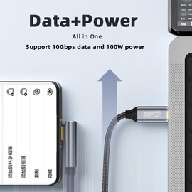 cablecc 10Gbps 100W Reversible Data Type-C USB-C Male to Male USB3.1 Cable Low Profile Angled 90 Degree for Laptop Phone 50CM