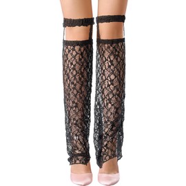 CABODYALS 1 Pair Black Polycotton Long Sheer Thin Baggy Loose Mesh Lace Over The Knee Boots Cover Sleeves Footless Socks Leg Warmer with Garter Calf Warmers for Summer Women s Lolita Jk Shoses