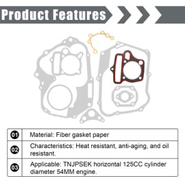 TNJPSEK 2 Pack 125cc 54mm Bore Cylinder Gasket Kit, Chinese Engine Head Stator Clutch Intake Gasket Compatible with 110cc 125cc Engine ATV Dirt Bike Go Kart Quad 4 Wheeler Dune Buggy (1P54FMH 1P54FMI)