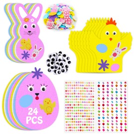 Leesgel Easter Crafts for Children, Pack of 24 Easter Foam Stickers with Rhinestones for Easter Decoration, Easter Gifts, Toys for Children, Classroom Games, Prizes, DIY Decorations, Party Supplies