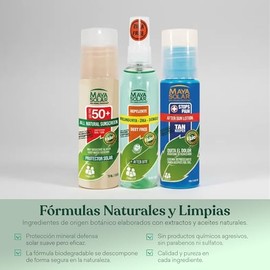 Maya Solar Pack 3 en 1: Bloqueador Solar + Repelente Premium + Crema After Sun | Fórmulas Naturales y Biodegradables | Uso Familiar | Perfecto para Pl