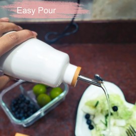 Ceramic Olive Oil Bottle Dispenser for Kitchen, Olive Oil Dispenser Bottles with Bamboo Tray,Vinegar Dispenser Bottle, Porcelain Oil Container, for Cooking, Vinegar, Salt, Wine, Sugar Pack of 2