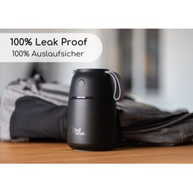 Milu® Thermo Food Flask - 300, 440, 450, 650, 800ml - Stainless Steel Insulated Container - Lunchbox - Jar with Spoon for hot and Cold Food (Black, 800ml)