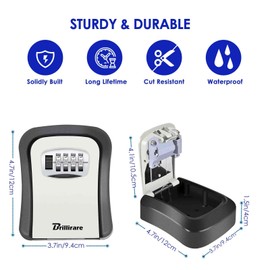 Brillirare 2 Pack Key Lock Box, Waterproof Combination Lockbox Wall Mount 4 Digits, Resettable Key Hider, Upgraded Large Capacity Password Box for House Keys, Car Keys, ID Cards with Mounting Kit