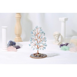 XIANNVXI Healing Crystal Aquamarine Tree,Aquamarine Crystal Gifts for Women Men,Tumbled Gemstones Tree with Agate Slice Base,Lucky Money Tree Reiki Gift Spiritual Gift