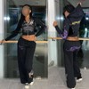 2 Piece Sets Womens Clothing Letter Print Sweatsuit Hoodie Zipper