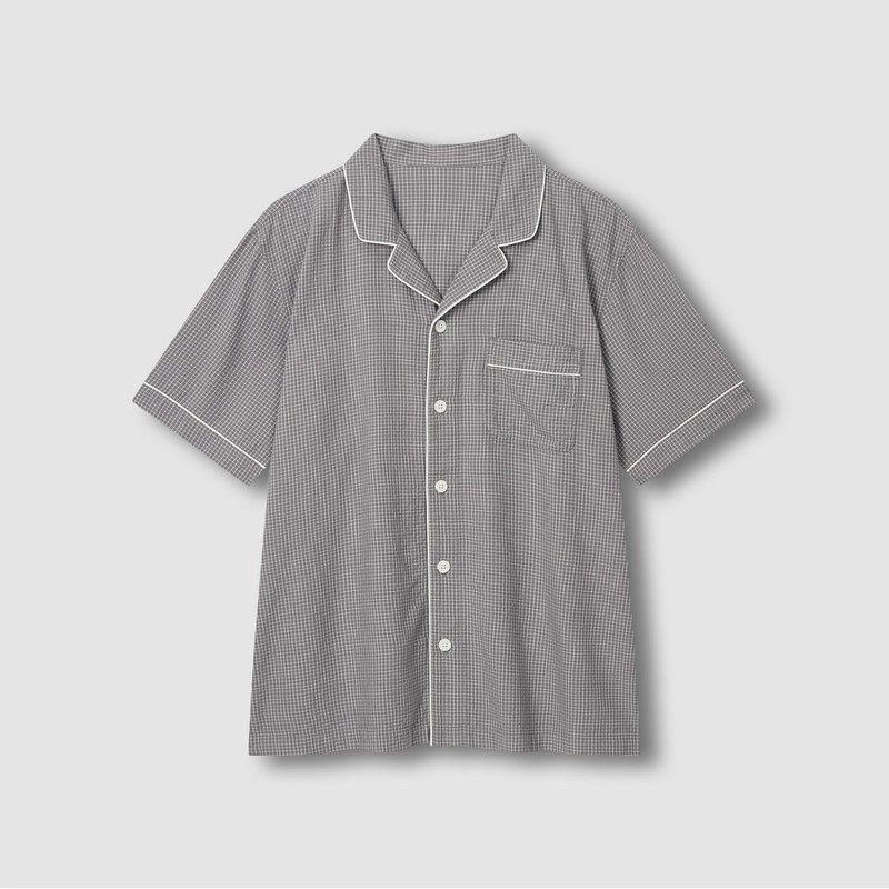 JAJU [JAJU] Men's Cotton Rayon Seersucker 7/8 Pajama Set_Light Gray