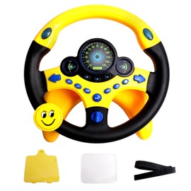 YIYZAOF Kids Steering Wheel Toy for Car Backseat with Light and Music,Suction Cups Base-Interactive Simulated Driving Toy Steering Wheel for Kids Boys Girls,Yellow