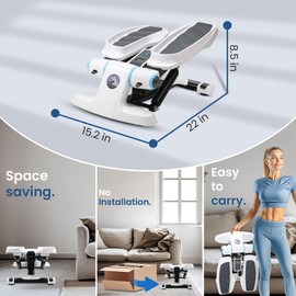 VERTEXFORCE Mini Stepper for Home Workout, Adjustable Height with Resistance Bands, 350lbs Loading Capacity, Twist Stepper for Full Body Exercise (White-Green)