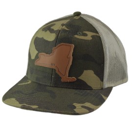 Local Crowns State Leather Patch New York Camo & Off White Snapback Cap Trucker