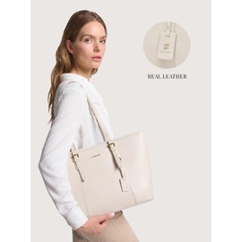 Lazarotti Bologna Large Women's Shopper Made of Real Leather Tote Bag with Adjustable Straps Shoulder Bag 35 cm, off-white