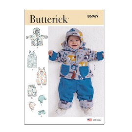 BUTTERICK B6969A Infants' Jacket, Overalls, Pants, Hats and Mittens A (XXS-XS-S-M-L)