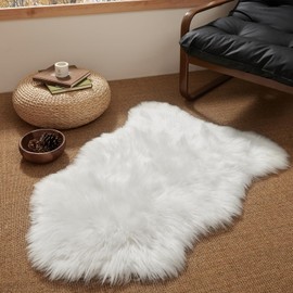 Ashler Faux Fur Rug, Fluffy White Small Sheepskin Rug, Ultra Soft 2x3 Ft Mat, Machine Washable Shag Mats, Nursery Throw for Bed, Living, Kids Room