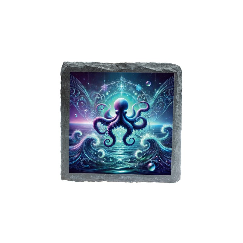Octopus Wave Design Slate Coaster with Vibrant Cosmic Artwork (slco-kf25-6272)