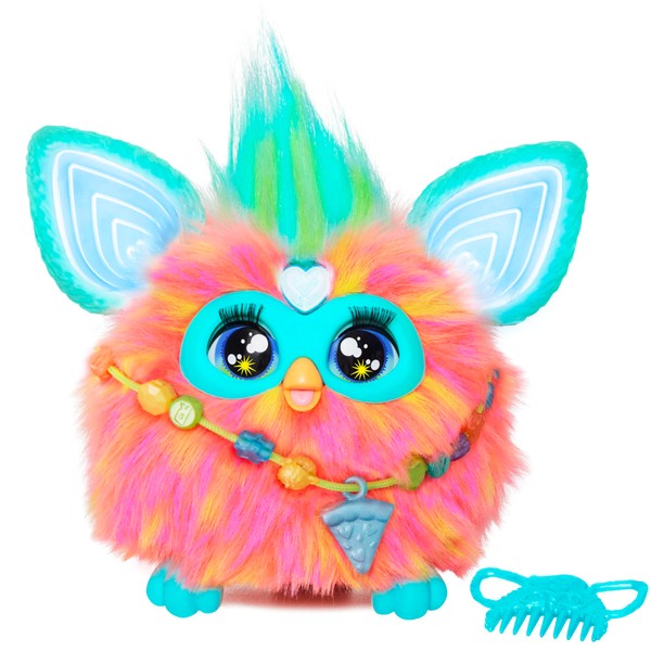Furby Coral Interactive Voice Command Toy for Girls and Boys Ages 6+ 15 Fashion Accessories, Animatronic Electronic Plush Toy for Kids - English Version