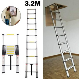 Aluminum 10ft Telescoping Ladder Extension Ladder Multi Purpose Ladder with Rubber Feet for Buliding Home Clean Household Daily Replace The Bulb,330 Lb Capacity/150 kg,3.2M