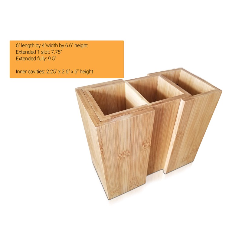SplashSoup Bamboo Expandable Cooking Utensil Kitchen Tool Holder | Natural