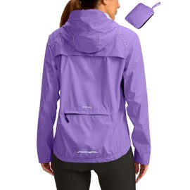 Bikewa Women's Cycling Rain Jackets Waterproof Windbreaker Lightweight Running Windproof Reflective Jacket Packable Hooded(Taro Purple,L)