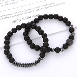 CHIFEI 2PIEZA Juego de Joyas Pulsera Unisex de Zircón Piedra Natural Color Oro Rosa Negro Brazalete Bronce Ajustable (Negro)