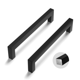 LONTAN Pack of 12 Cabinet Handles Black 128 mm Hole Spacing Handles for Kitchen Cabinets Furniture Handles Black Kitchen Cabinet Handles Square Handle Solid