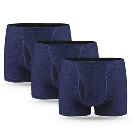 3 Pcs Men’s Incontinence Pants Incontinence Boxer Brief with Absorbent Pad 300 ML Urine Volume Cotton Washable Reusable Leakproof Incontinence Pants for Men Blue Size M