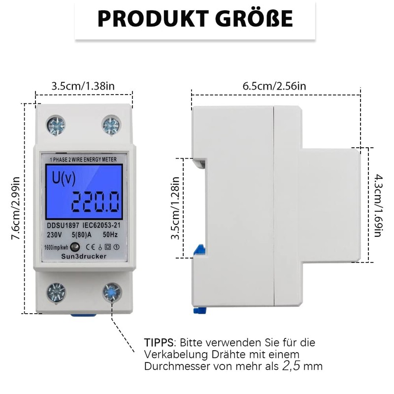 LCD Digital Electricity Meter AC Meter Hat Rail KWh Meter