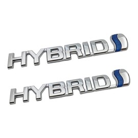2 Pack 3D Metal HYBRID Logo Car Side Fender Rear Trunk Emblem Badge Decals Sticker for Universal Car (Chrome/Blue)
